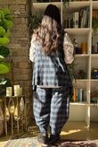 Nora Brushed Cotton Gingham Trapeze Waistcoat Navy
